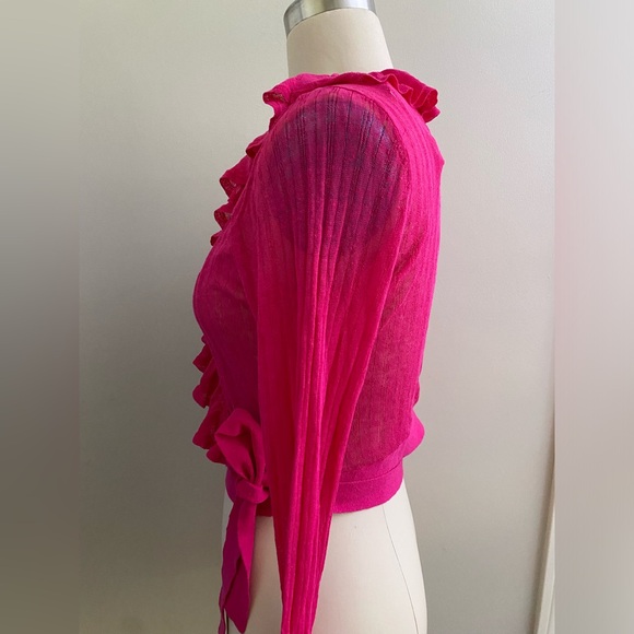 Anthropologie Maeve Linen Ruffled Wrap Cardigan Sweater size M pink new nwt - Picture 5 of 7